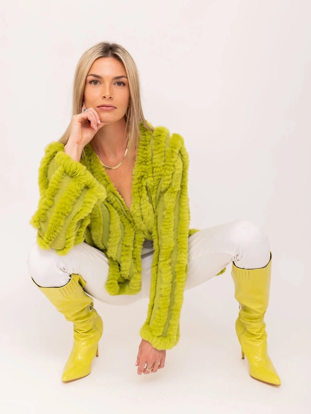 KENZ & GRAY Viral Rex Rabbit Fur Bright Chartruesse Lime Green Size Small VGUC